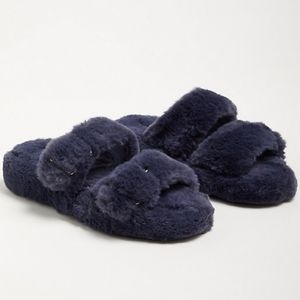 Torrid Navy Double Band Faux Fur Slippers size 7W